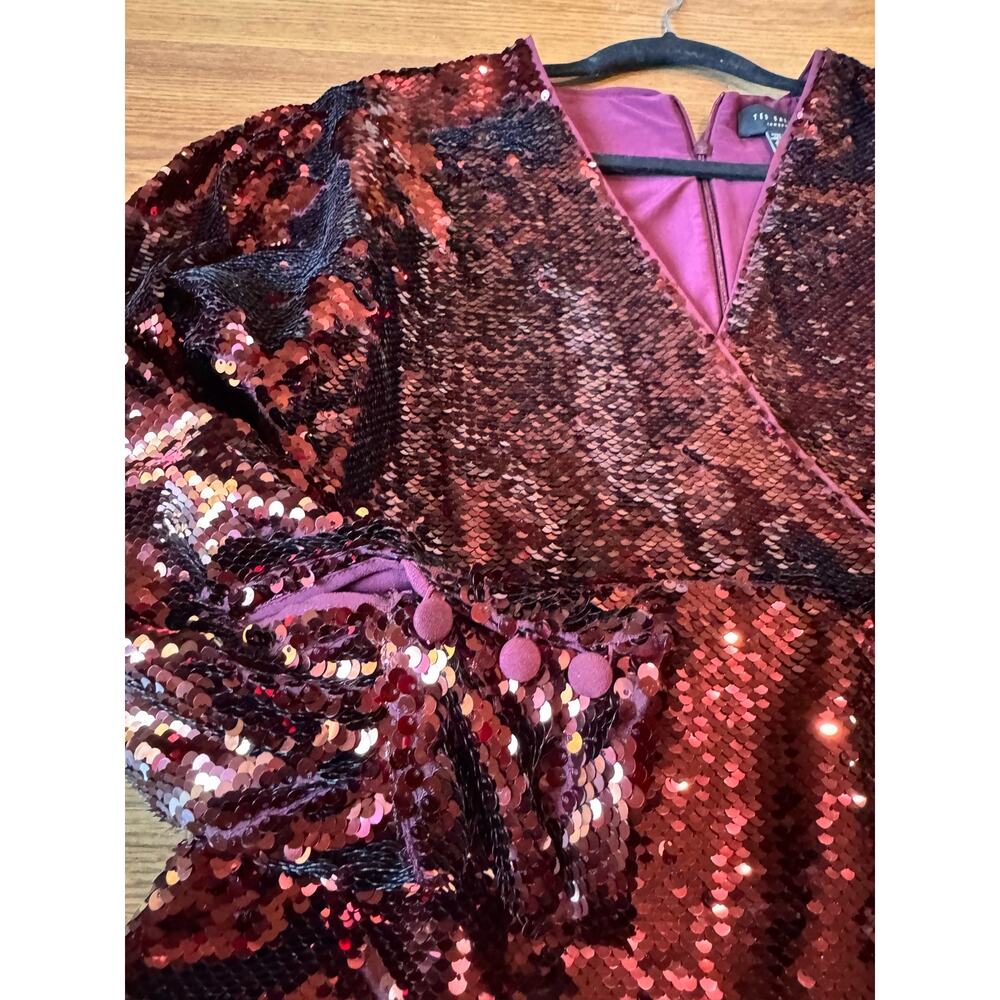 Ted Baker Emmalee Sequin Dress Burgundy Party Glam Chic Size 2 US 6 - Picture 11 of 14